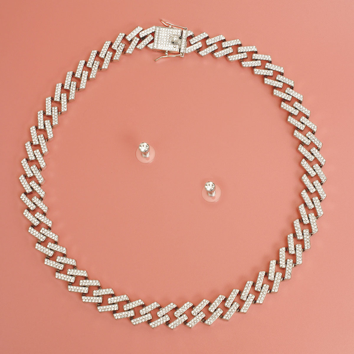 Iced Silver Square Cuban Chain Necklace