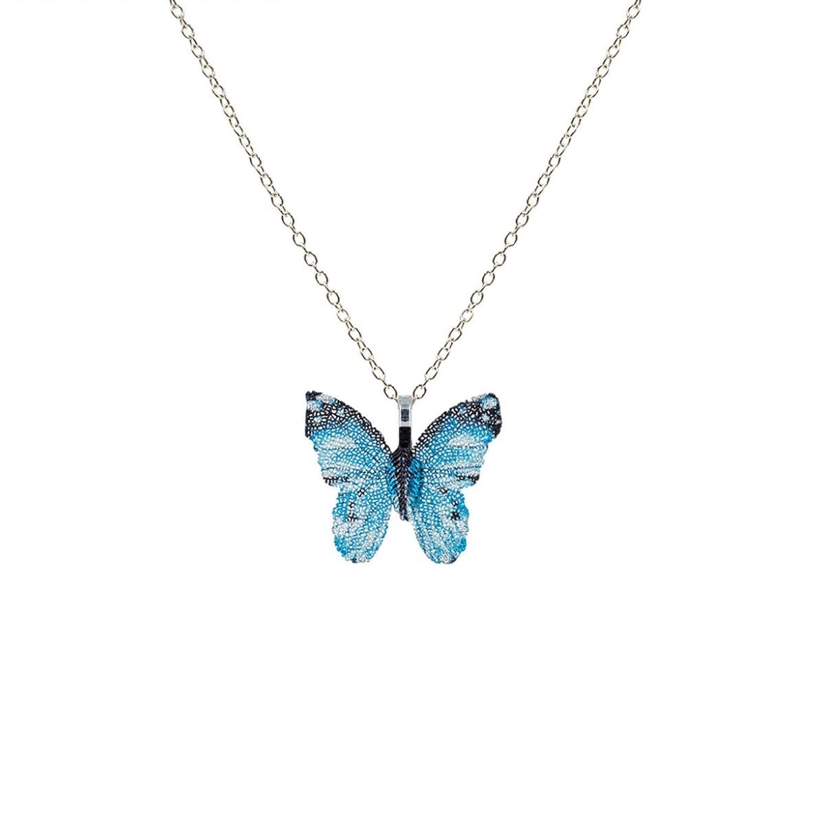 Blue Dipped Real Leaf Butterfly Necklace