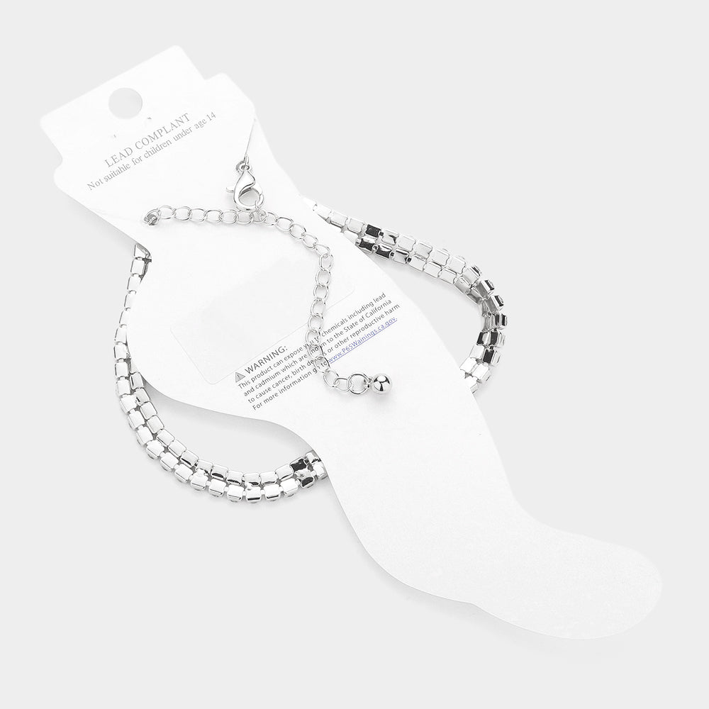 iLLASPARKZ Metal Bar Pointed Rhinestone Paved Chain Anklet