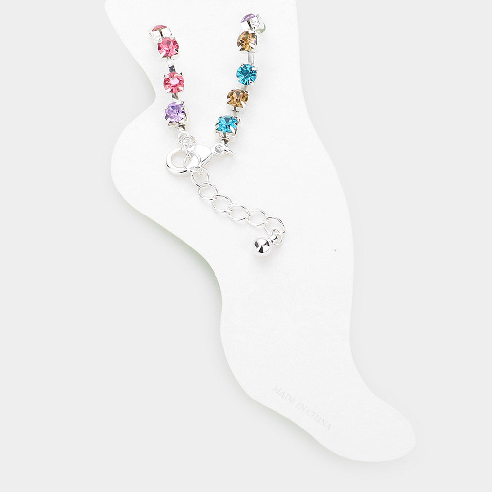 iLLASPARKZ Enamel Crab Charm Round Stone Anklet