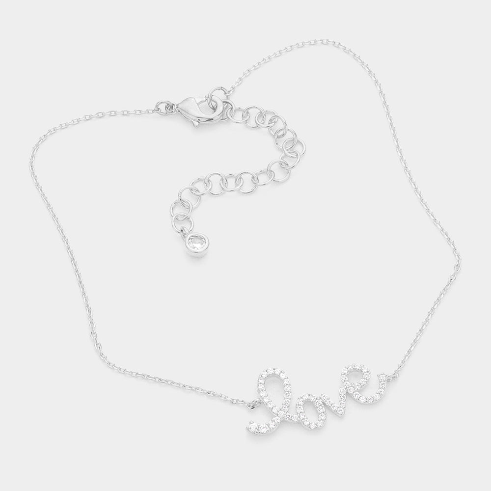 iLLASPARKZ White Gold Dipped CZ Love Message Charm Anklet