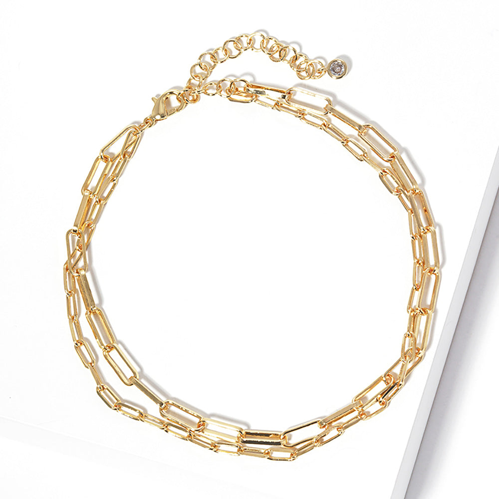 iLLASPARKZ Gold Dipped Open Metal Oval Link Double Layered Anklet