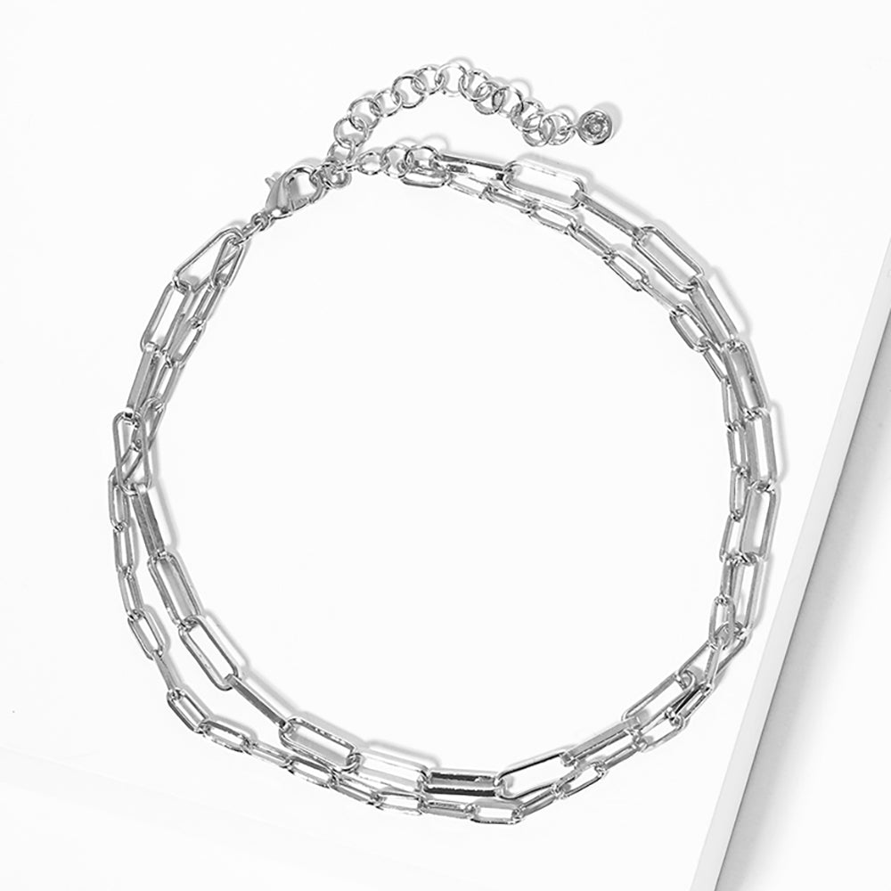 iLLASPARKZ White Gold Dipped Open Metal Oval Link Double Layered Anklet