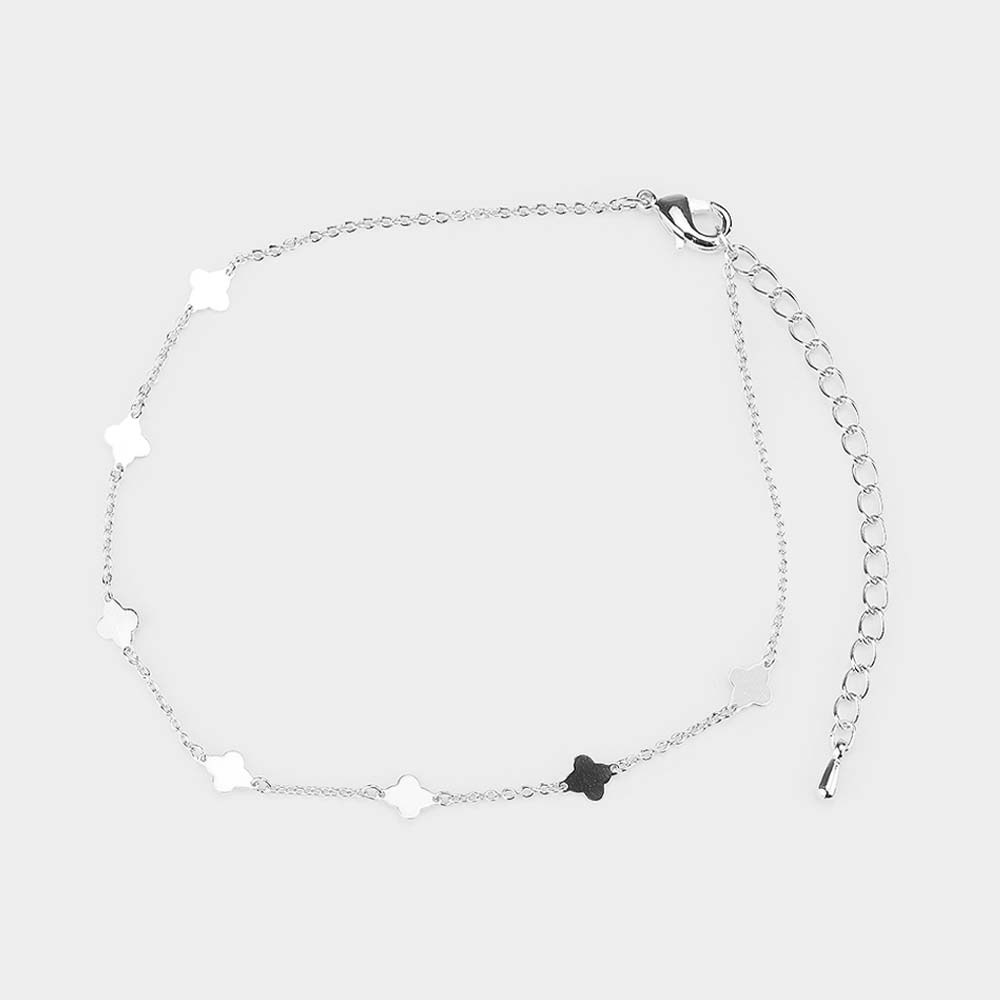 iLLASPARKZ White Gold Dipped Metal Clover Station Anklet