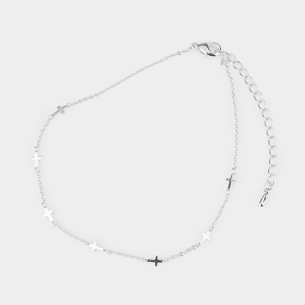 iLLASPARKZ White Gold Dipped Metal Cross Station Anklet