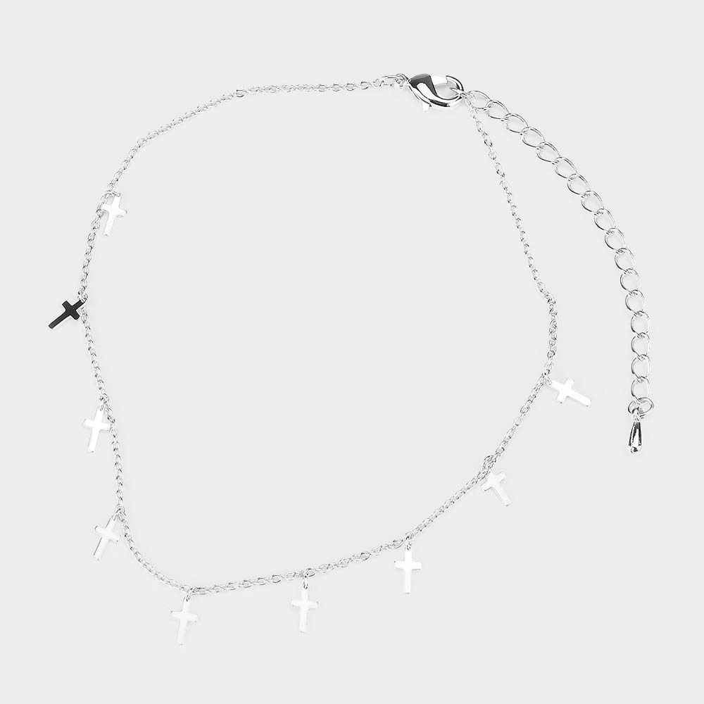 iLLASPARKZ White Gold Dipped Metal Cross Station Anklet