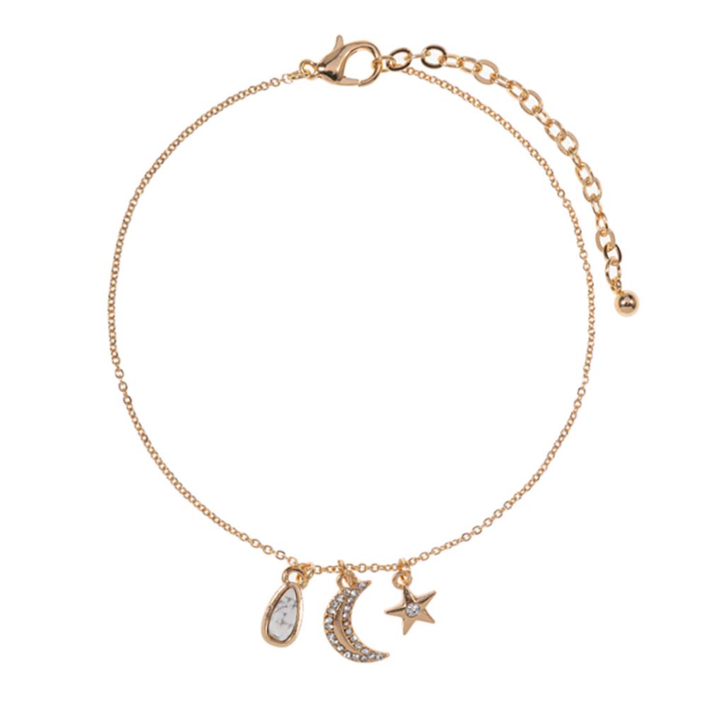 iLLASPARKZ Semi Precious Teardrop Crescent Moon Star Charm Anklet