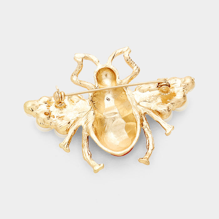 iLLASPARKZ Stone Honey Bee Pearl Cluster Pin Brooch