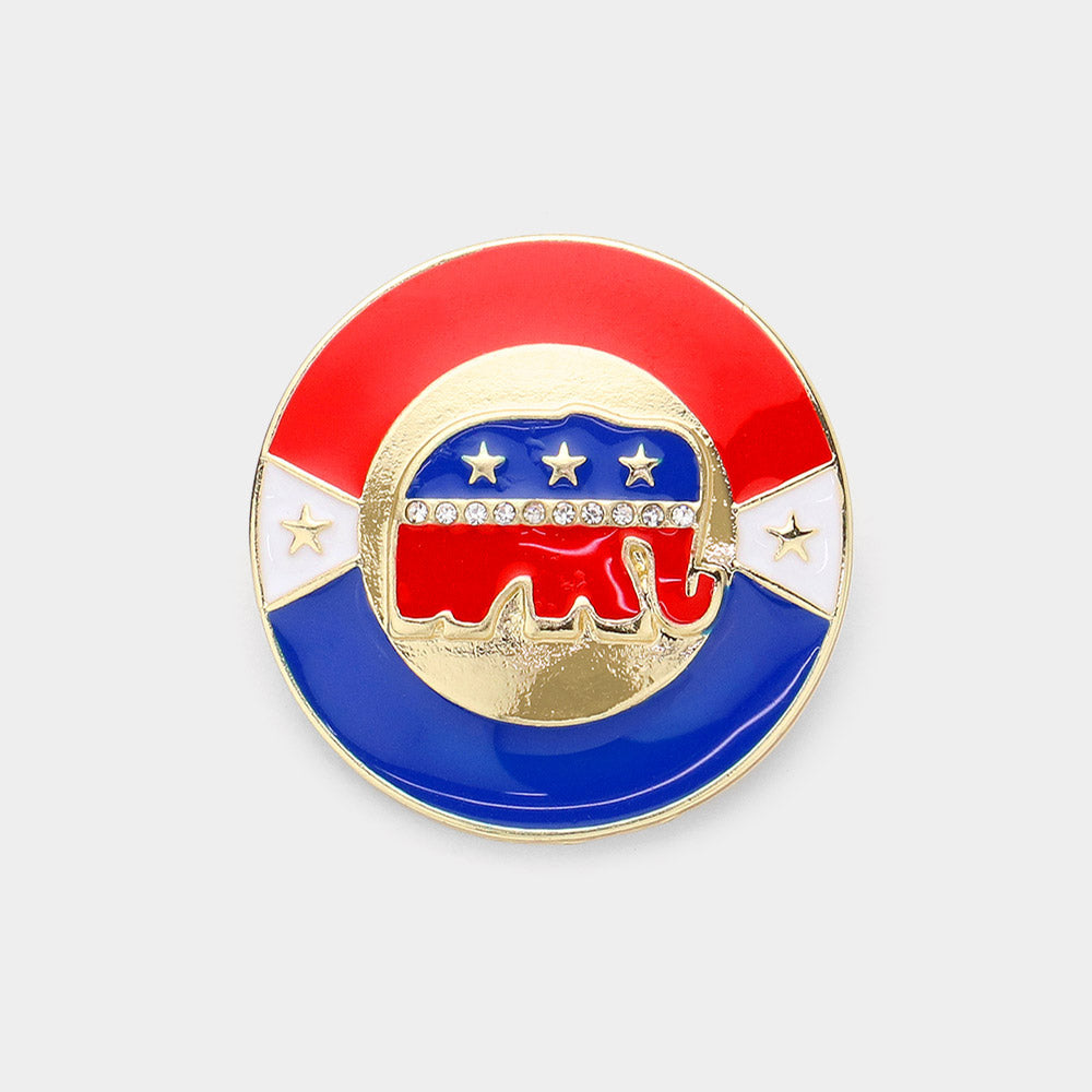 iLLASPARKZ Enamel Republican Elephant Round Pin Brooch