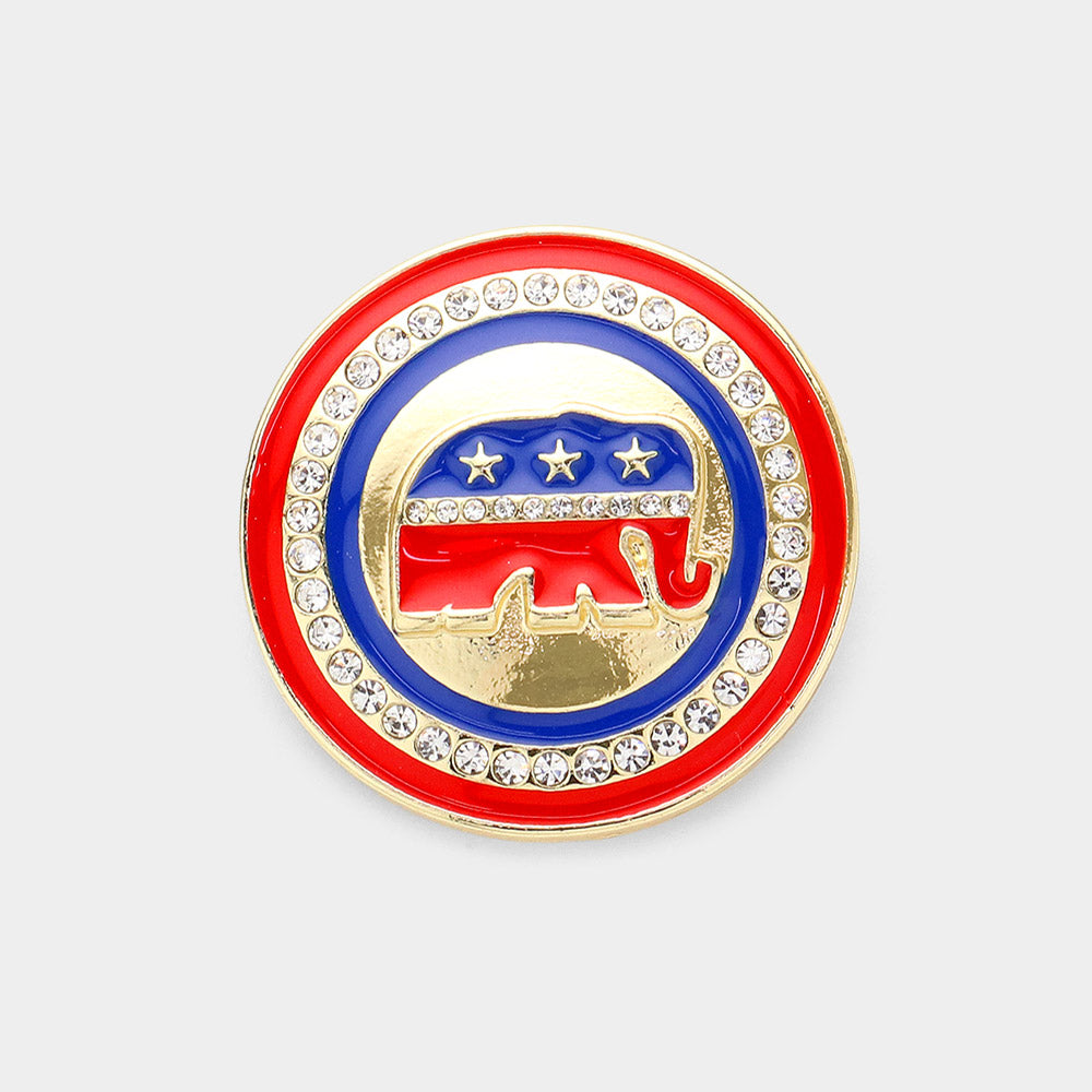 iLLASPARKZ Enamel Stone Paved Republican Elephant Round Pin Brooch