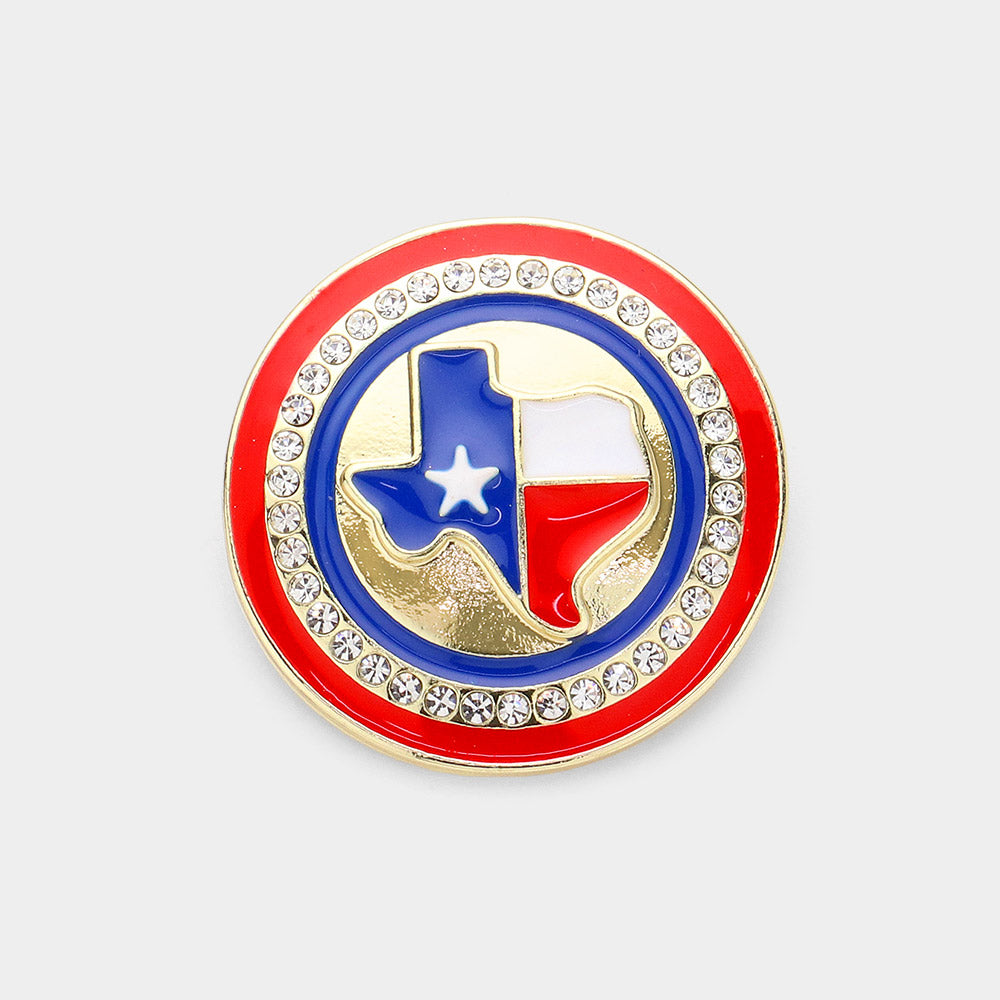 iLLASPARKZ Enamel Stone Paved Texas Map Round Pin Brooch