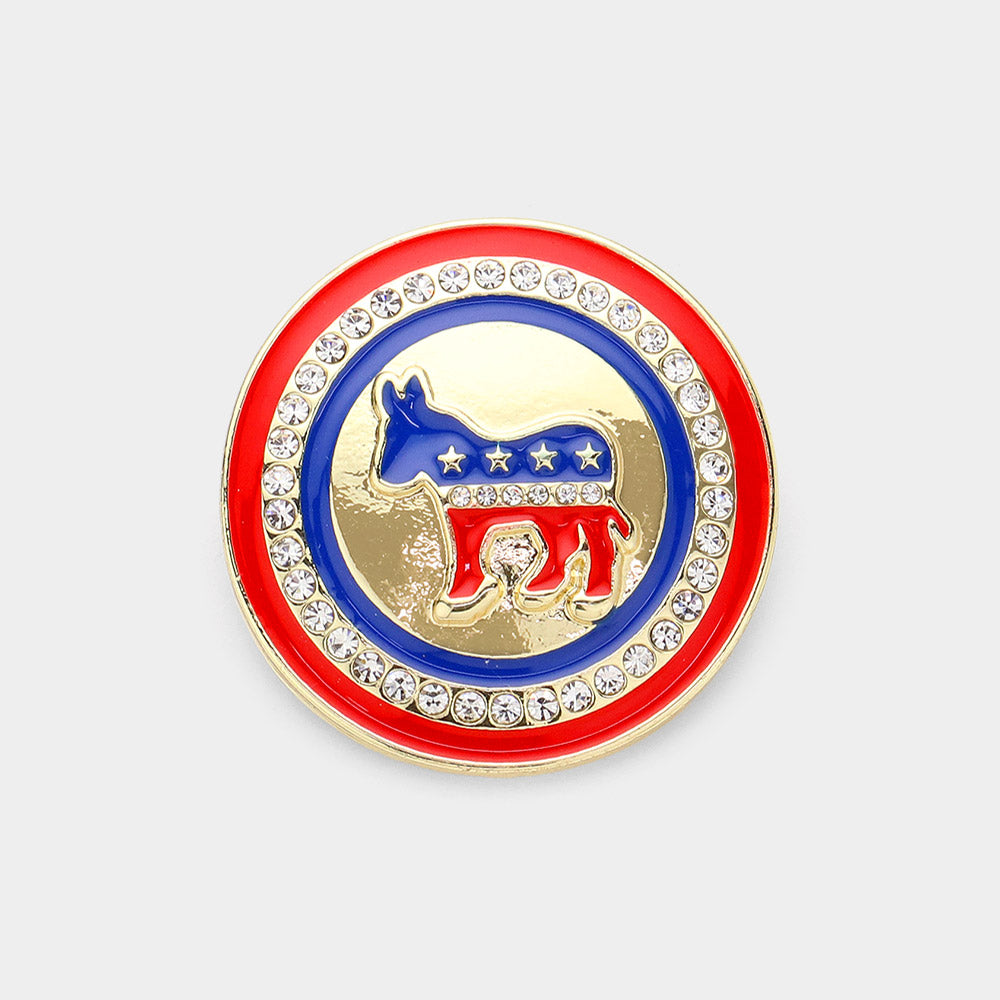 iLLASPARKZ Enamel Stone Paved Democrats Donkey Round Pin Brooch