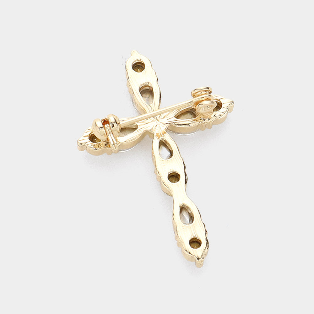 iLLASPARKZ Teardrop Round Stone Cluster Cross Pin Brooch