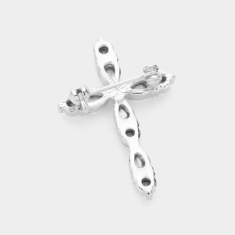 iLLASPARKZ Teardrop Round Stone Cluster Cross Pin Brooch