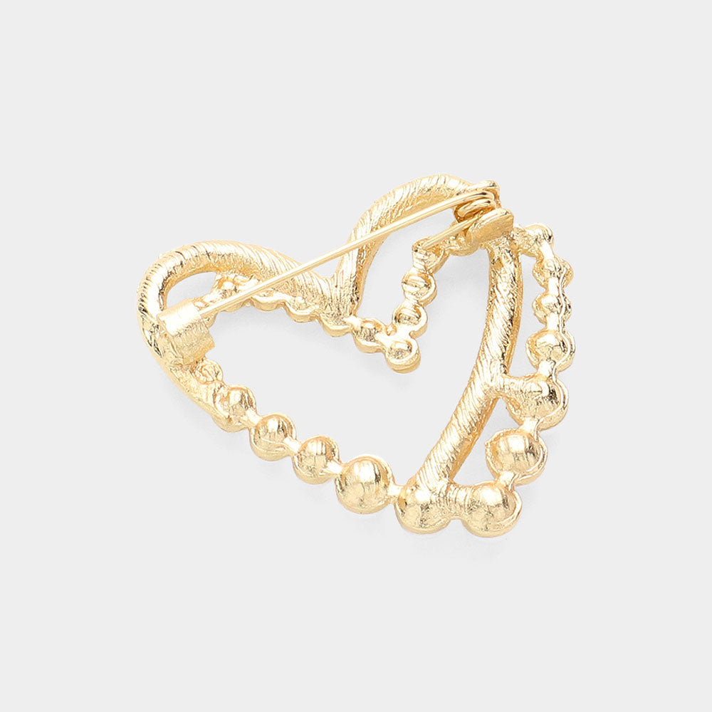 iLLASPARKZ Pearl Stone Paved Open Heart Pin Brooch