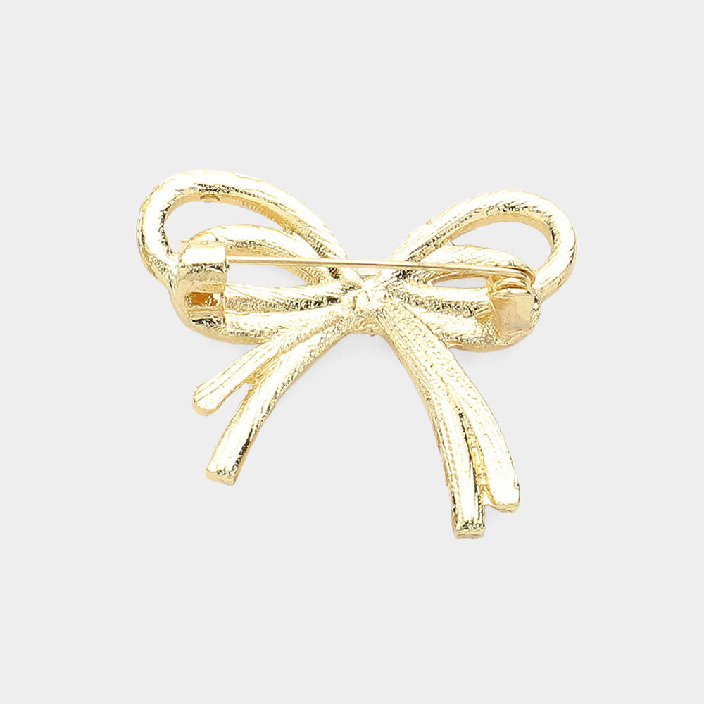 iLLASPARKZ Pearl Stone Paved Bow Pin Brooch