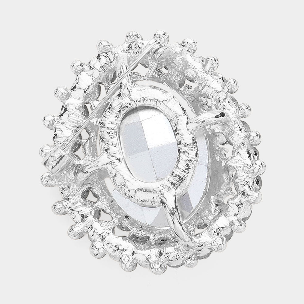 iLLASPARKZ Oval Glass Crystal Double Flower Pin Brooch