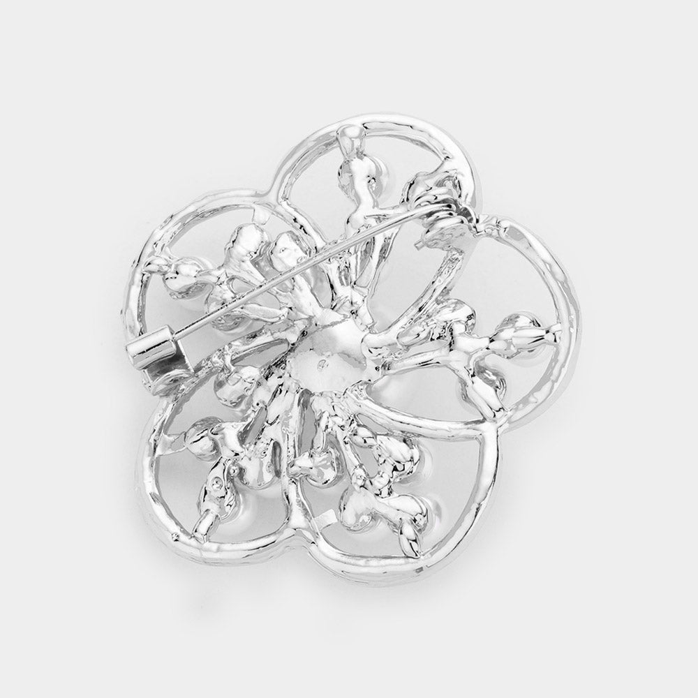 iLLASPARKZ Pearl Rhinestone Pave Flower Pin Brooch