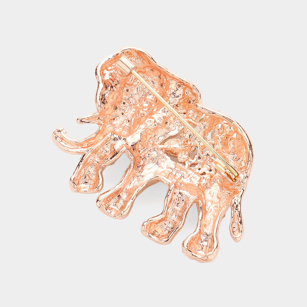 iLLASPARKZ Crystal Floral Rhinestone Elephant Pin Brooch