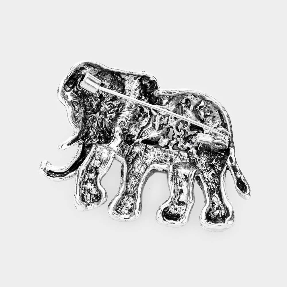 iLLASPARKZ Crystal Floral Rhinestone Elephant Pin Brooch