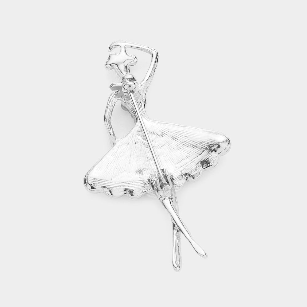 iLLASPARKZ Round Stone Pearl Embellished Ballerina Pin Brooch