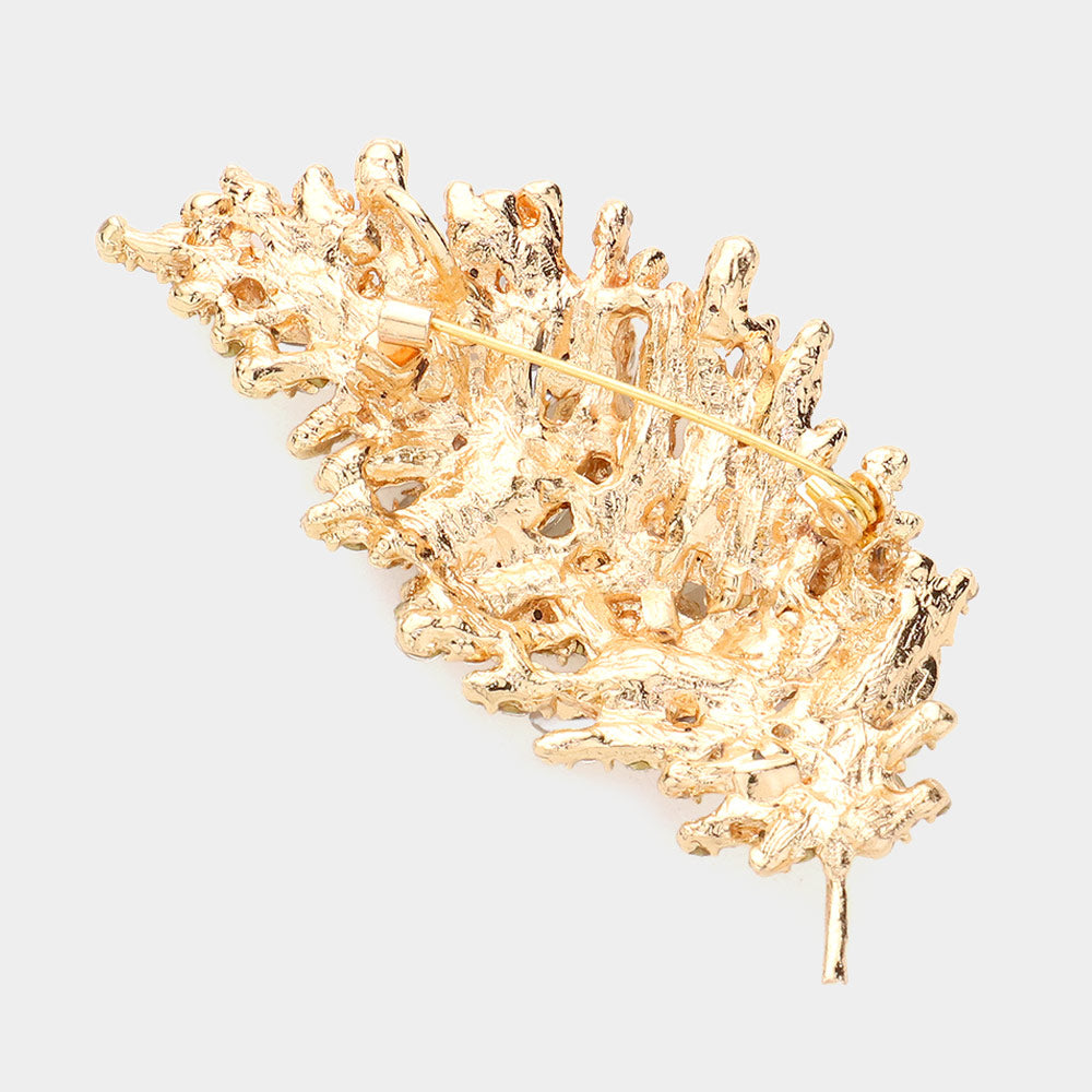 iLLASPARKZ Marquise Stone Accented Leaf Pin Brooch