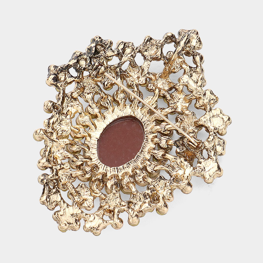 iLLASPARKZ Cameo Pointed Round Rhinestone Embellished Pin Brooch