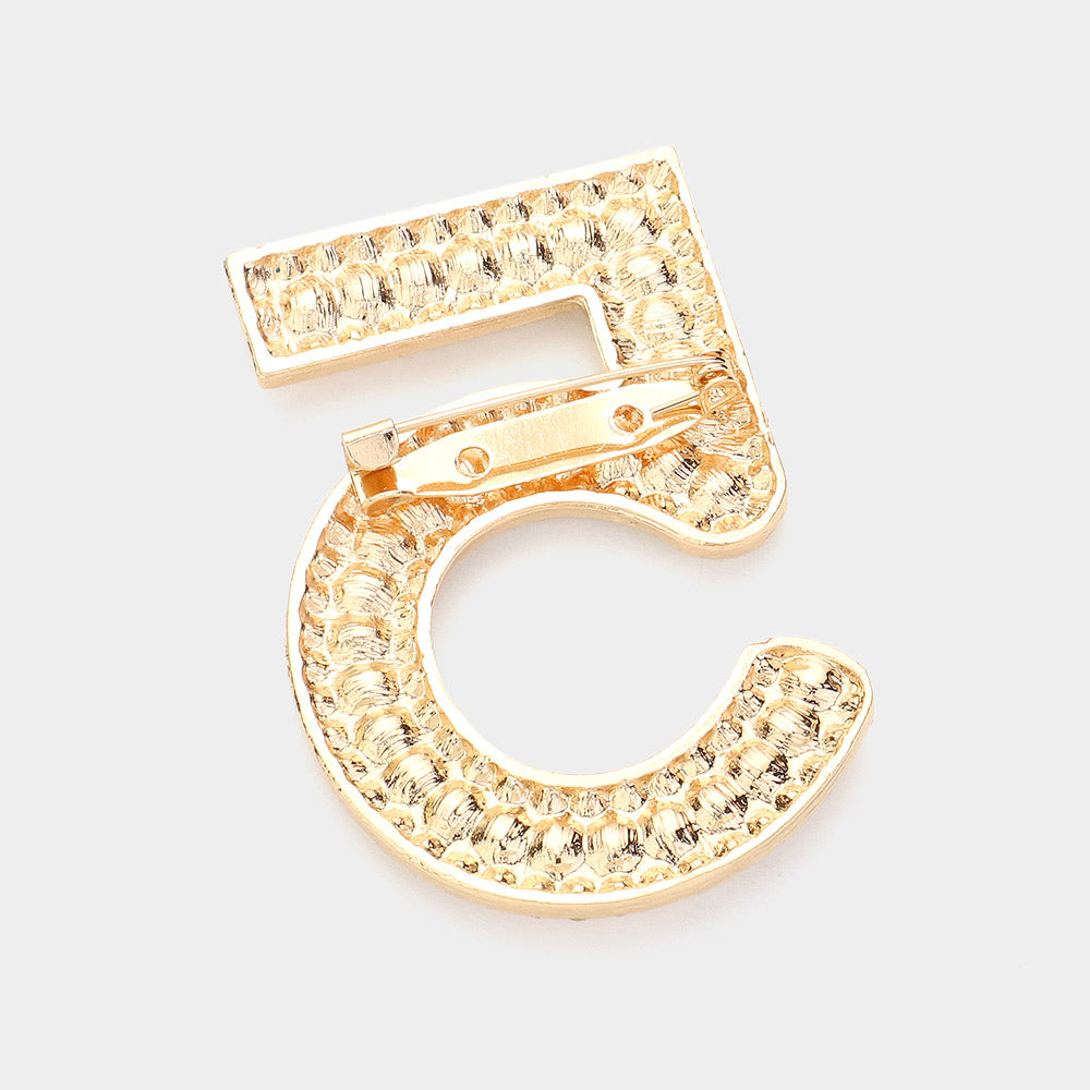 iLLASPARKZ Stone Paved Pearl Embellished Number Five Pin Brooch