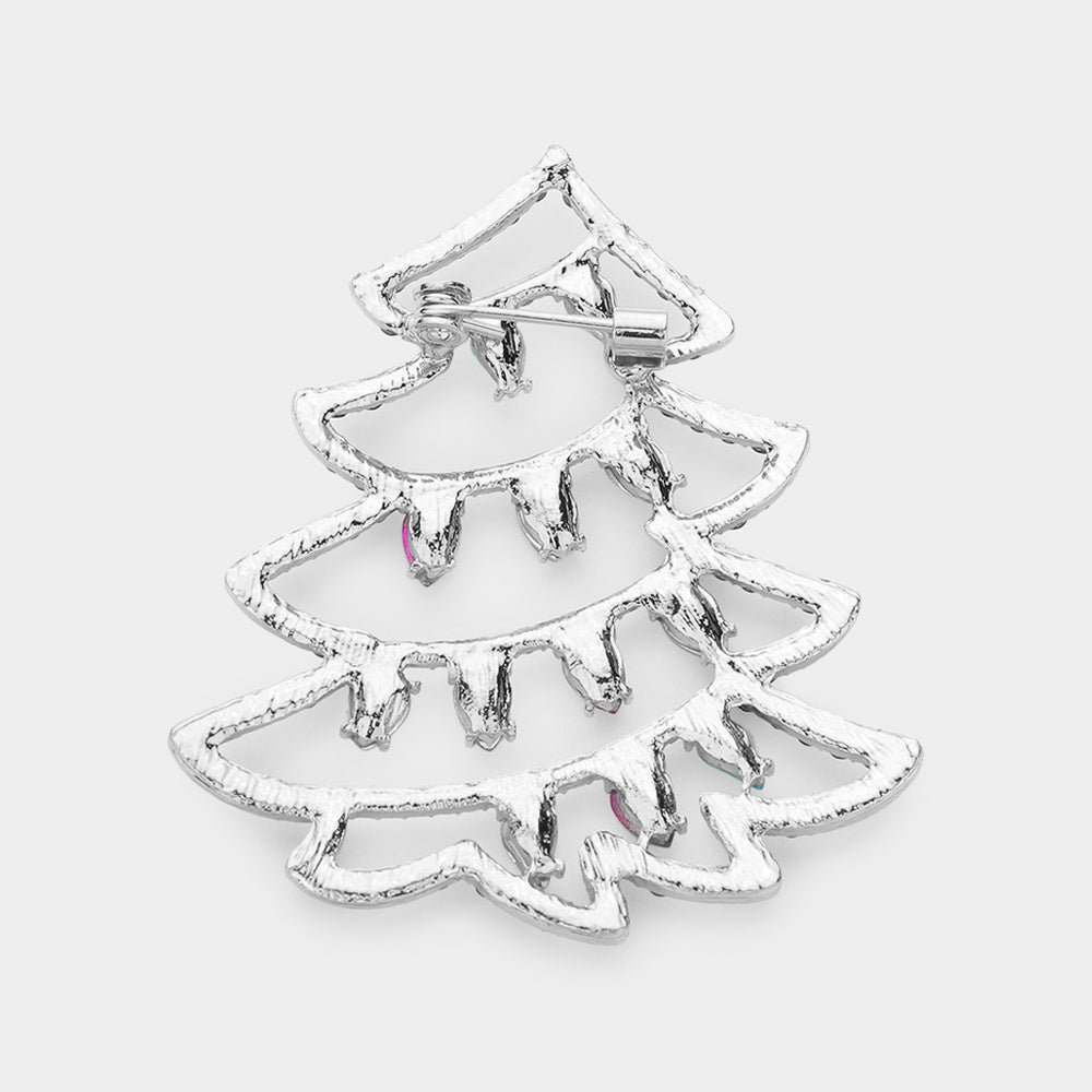 iLLASPARKZ Teardrop Stone Pointed Christmas Tree Pin Brooch