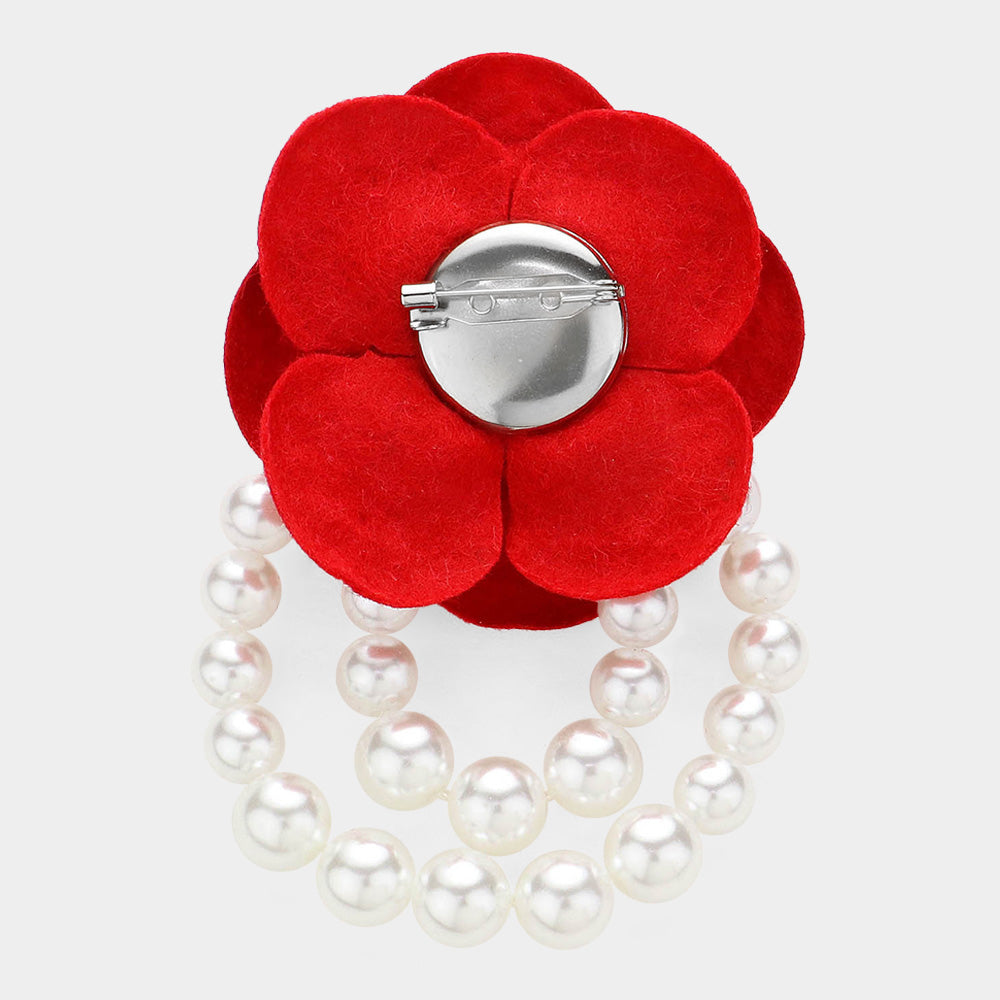 iLLASPARKZ Felt Rose Pointed Pearl Embellished Pin Brooch