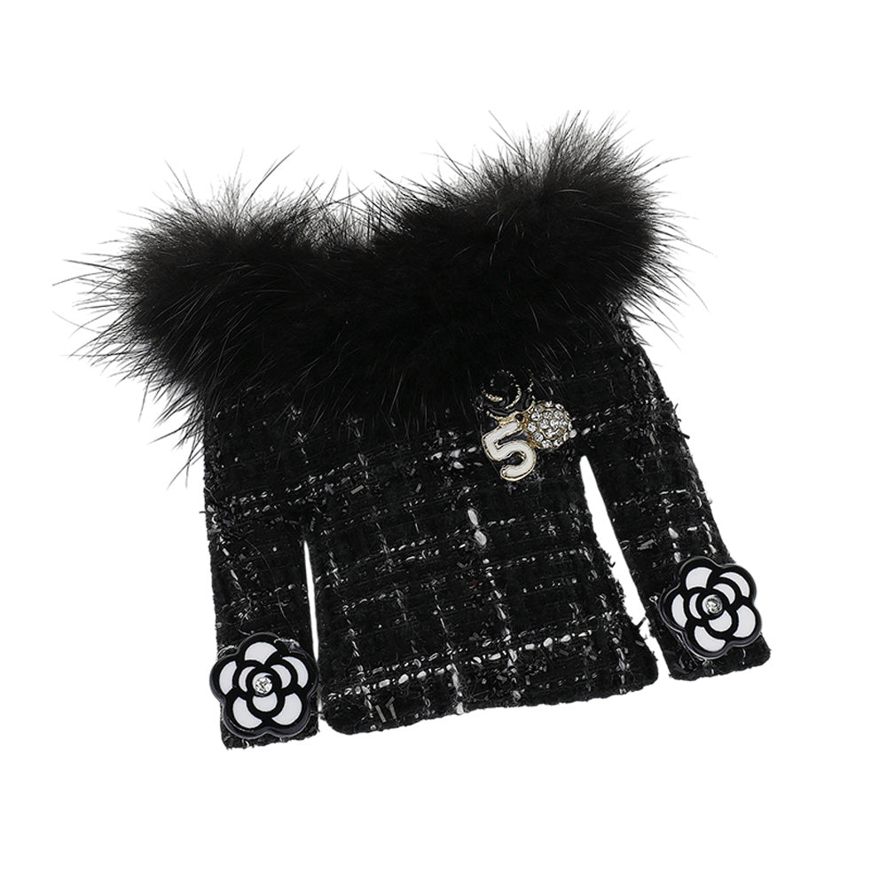 iLLASPARKZ Fuzzy Fur Trim Tweed Jacket Pin Brooch