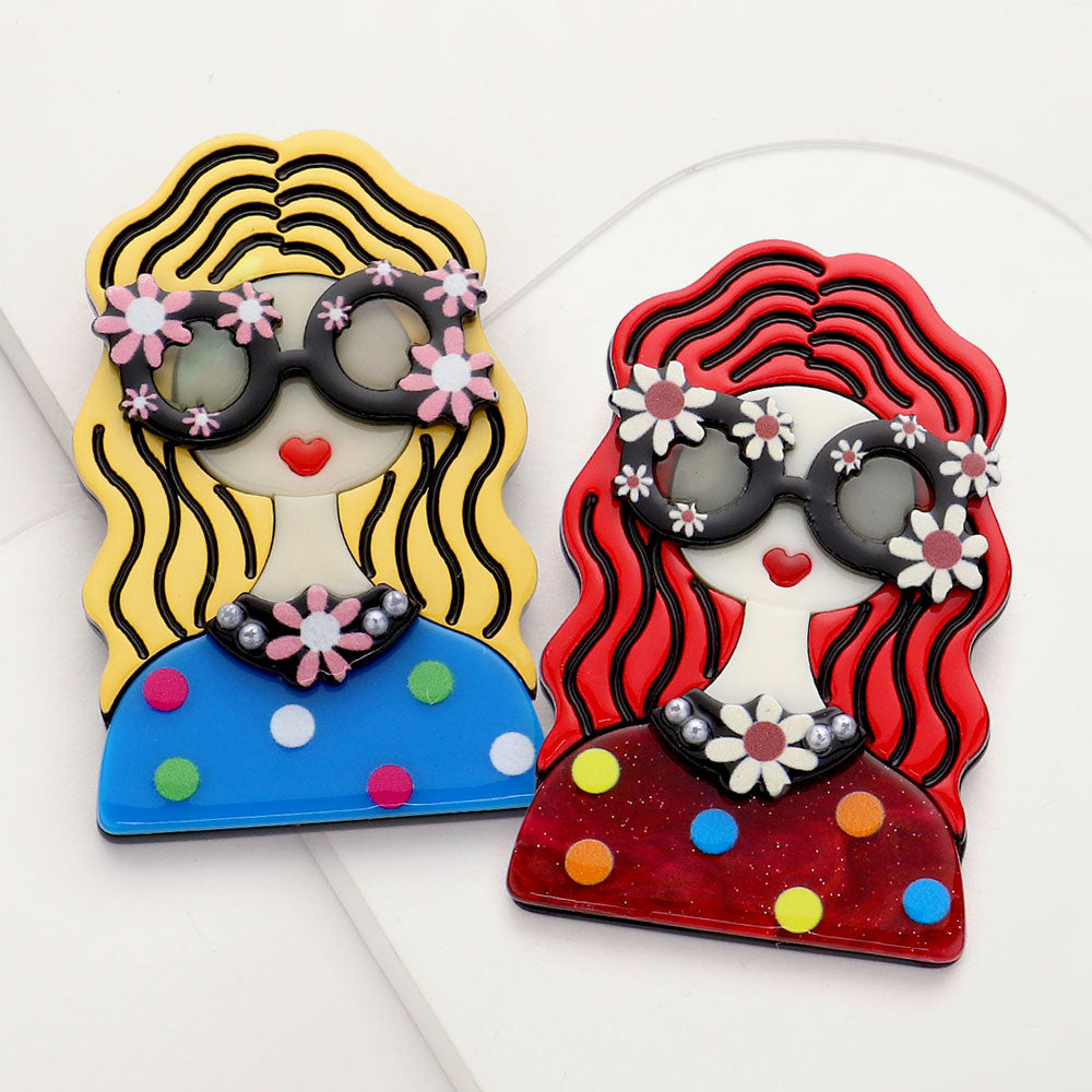 iLLASPARKZ Resin Lady in Flower Sunglasses Pin Brooch