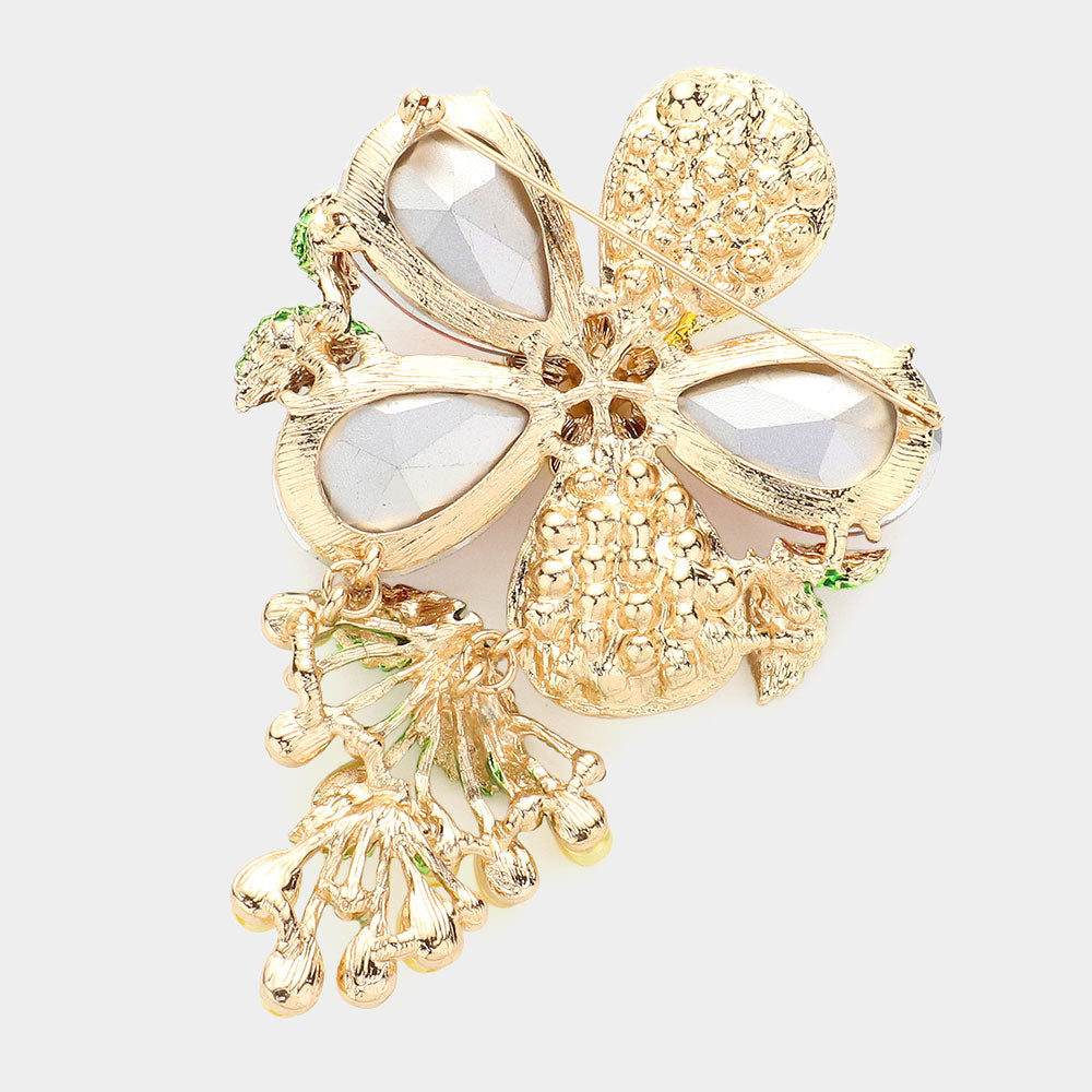 iLLASPARKZ Pearl Embellished Teardrop Stone Accented Flower Leaf Pin Brooch