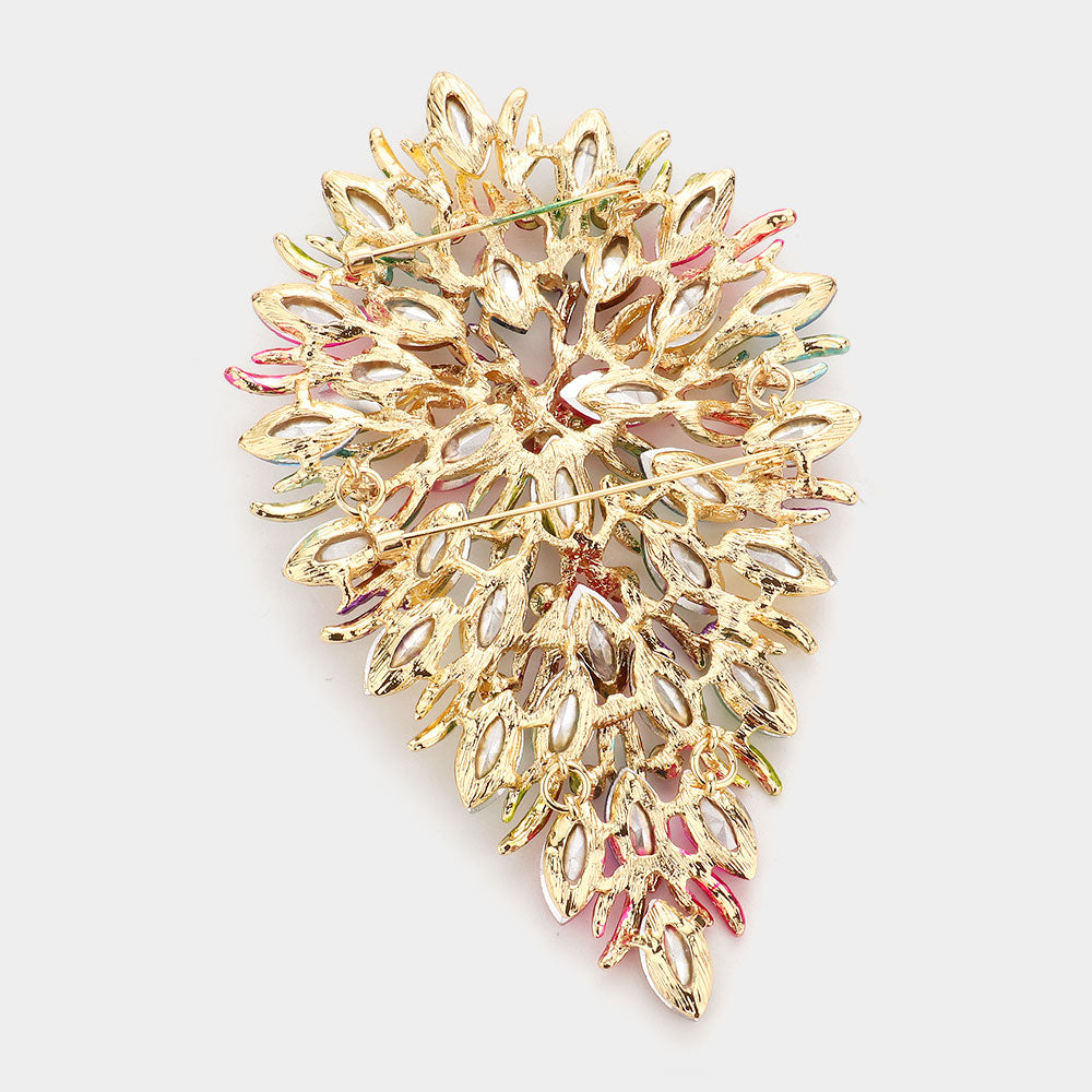 iLLASPARKZ Flower Centered Marquise Stone Cluster Vine Pin Brooch