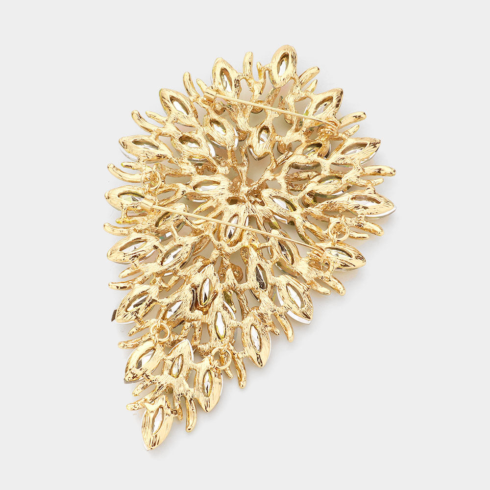 iLLASPARKZ Flower Centered Marquise Stone Cluster Vine Pin Brooch