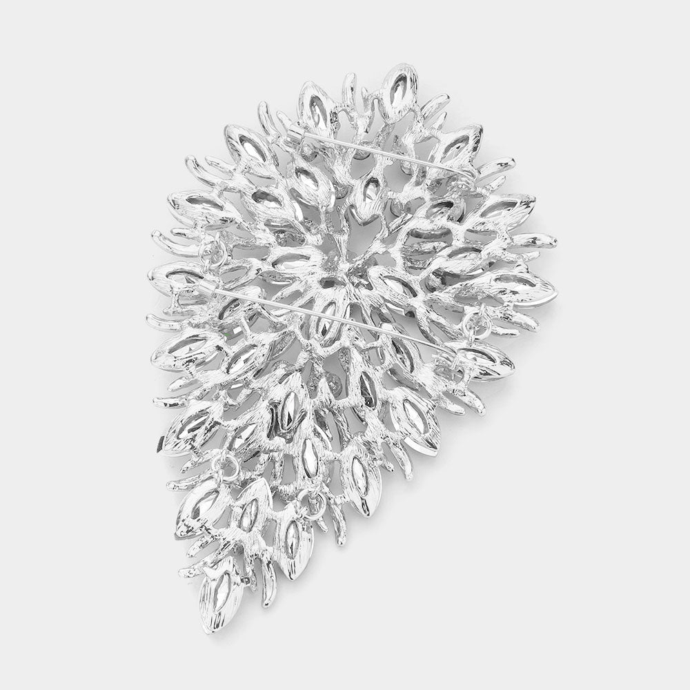 iLLASPARKZ Flower Centered Marquise Stone Cluster Vine Pin Brooch