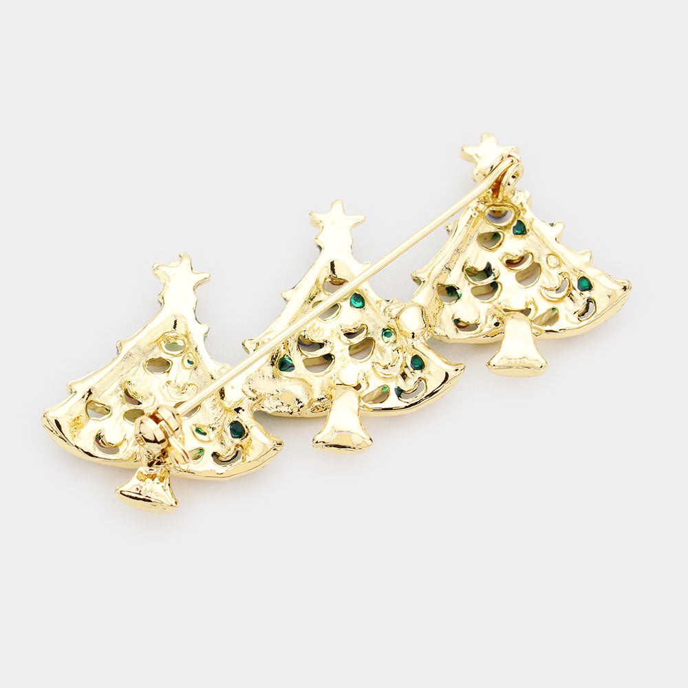 iLLASPARKZ Stone Embellished Triple Enamel Christmas Tree Pin Brooch