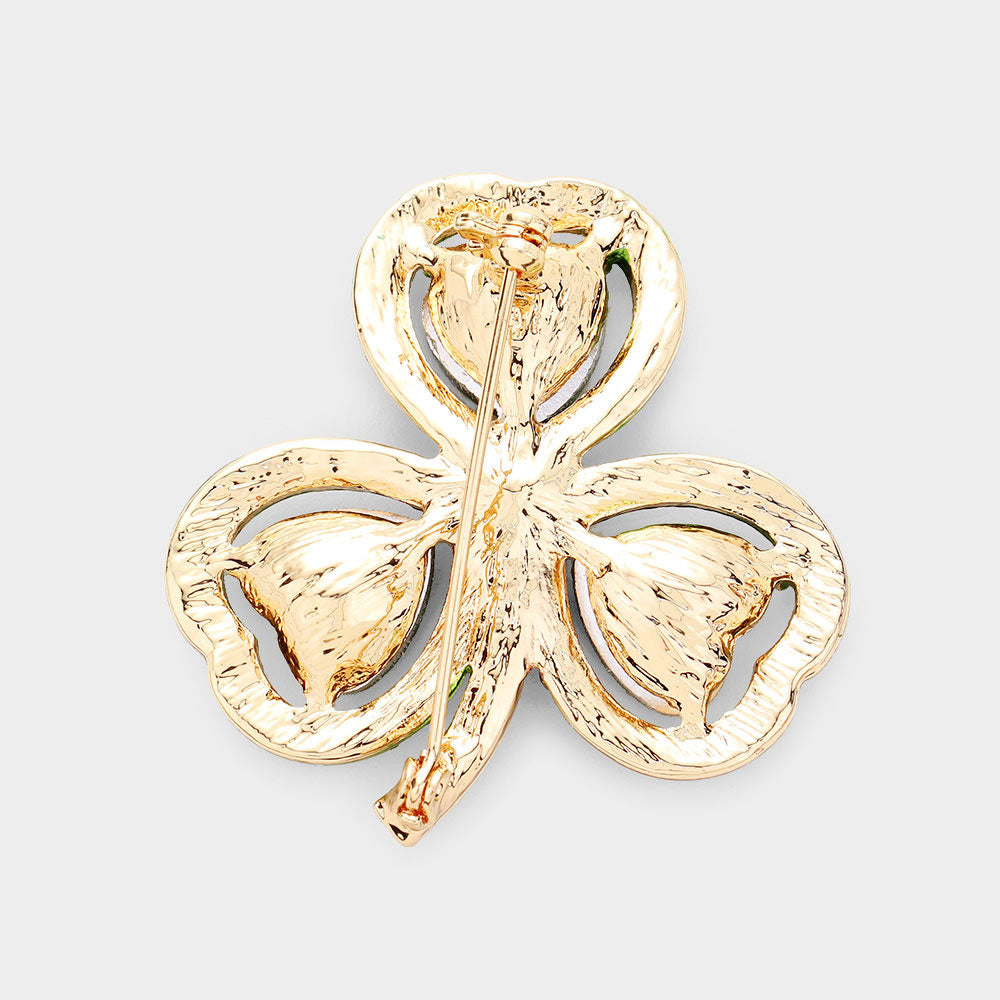 iLLASPARKZ Heart Crystal Rhinestone Pave Clover Pin Brooch