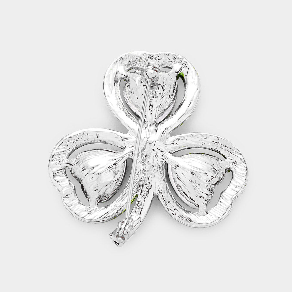 iLLASPARKZ Heart Crystal Rhinestone Pave Clover Pin Brooch