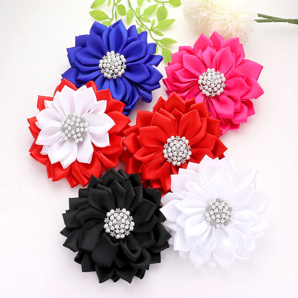 iLLASPARKZ Pearl Pointed Flower Ribbon Brooch / Hair Clip