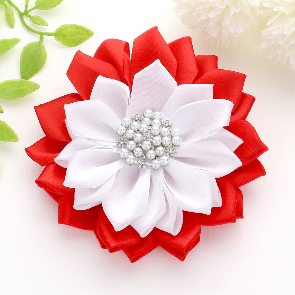 iLLASPARKZ Pearl Pointed Flower Ribbon Brooch / Hair Clip