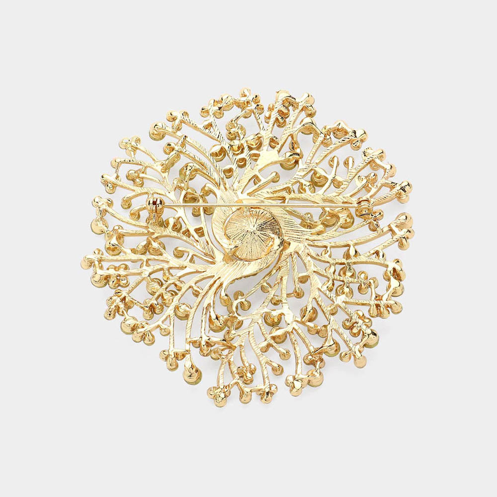 iLLASPARKZ Round Stone Centered Rhinestone Embellished Branch Flower Pin Brooch