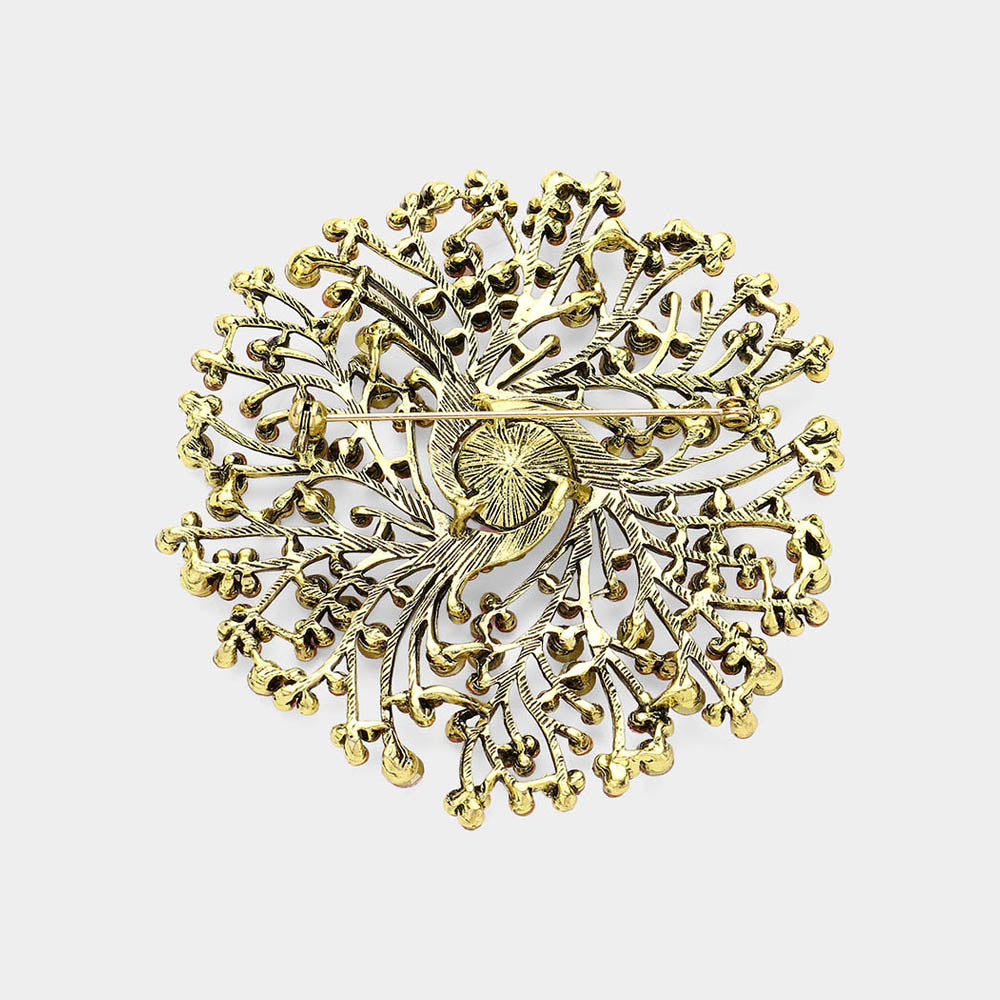 iLLASPARKZ Round Stone Centered Rhinestone Embellished Branch Flower Pin Brooch