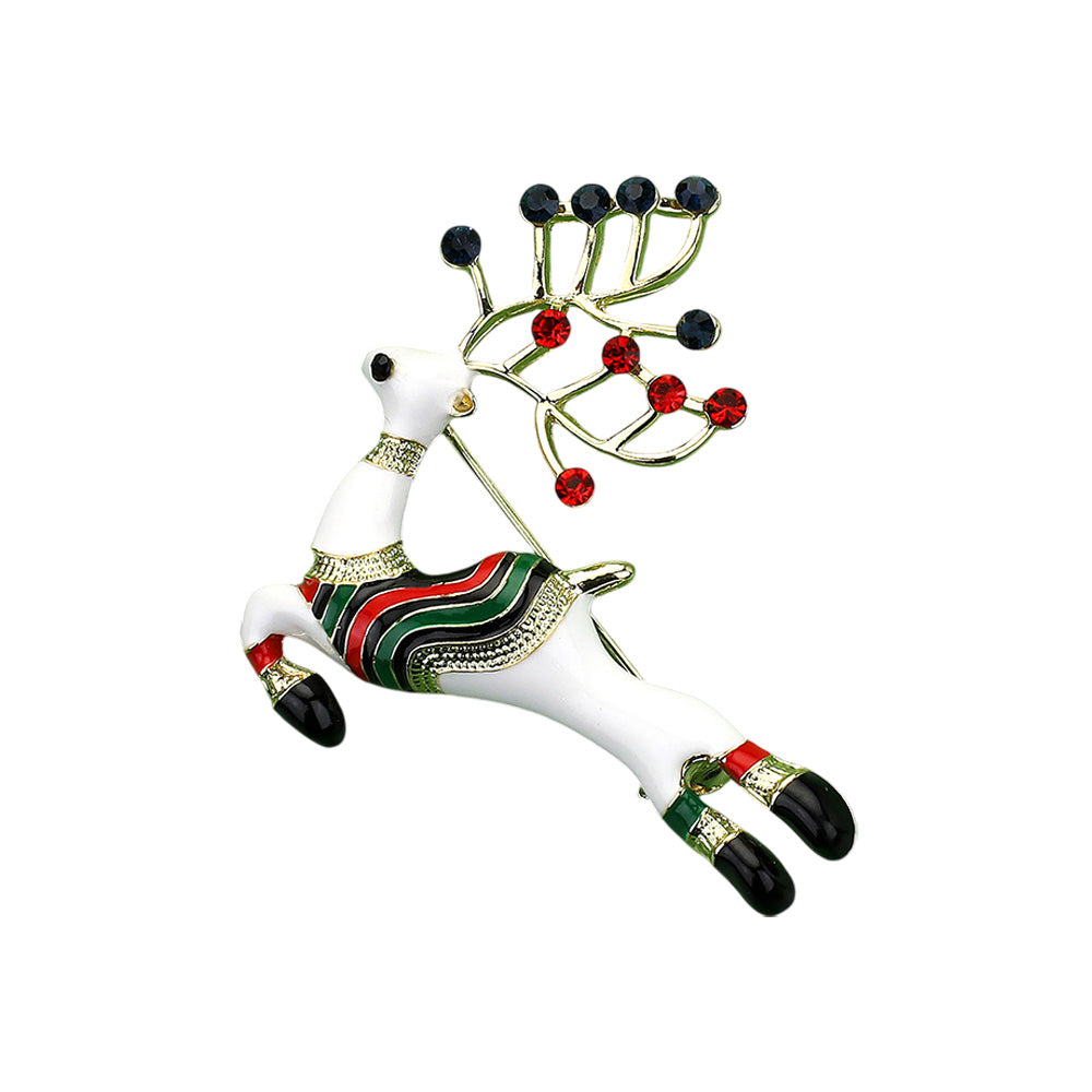 iLLASPARKZ Enamel Stone Embellished Christmas Reindeer Pin Brooch