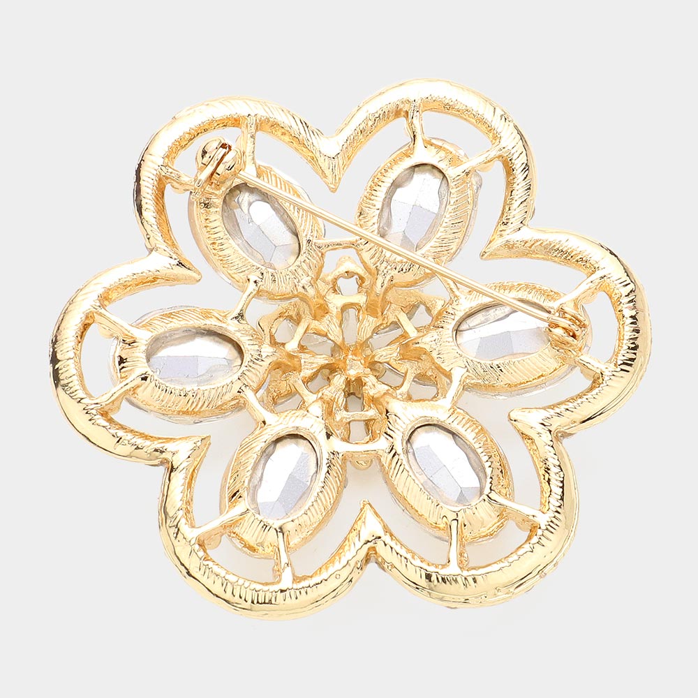 iLLASPARKZ Oval Glass Stone Accented Rhinestone Paved Flower Pin Brooch