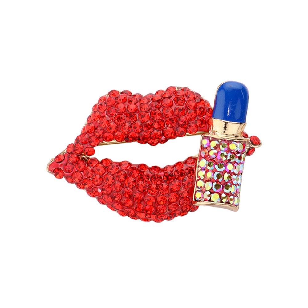 iLLASPARKZ Bling Studded Lip and Lipstick Pin Brooch