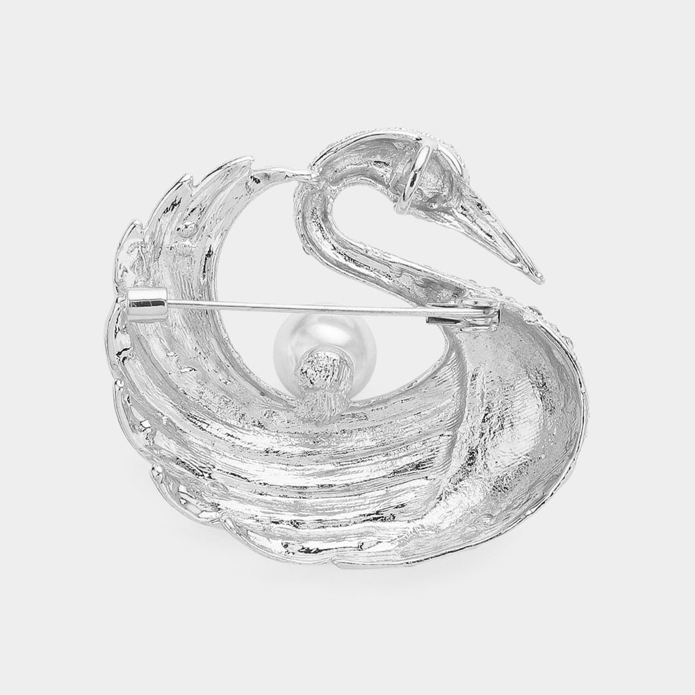 iLLASPARKZ Pearl Pointed Stone Paved Swan Pin Brooch