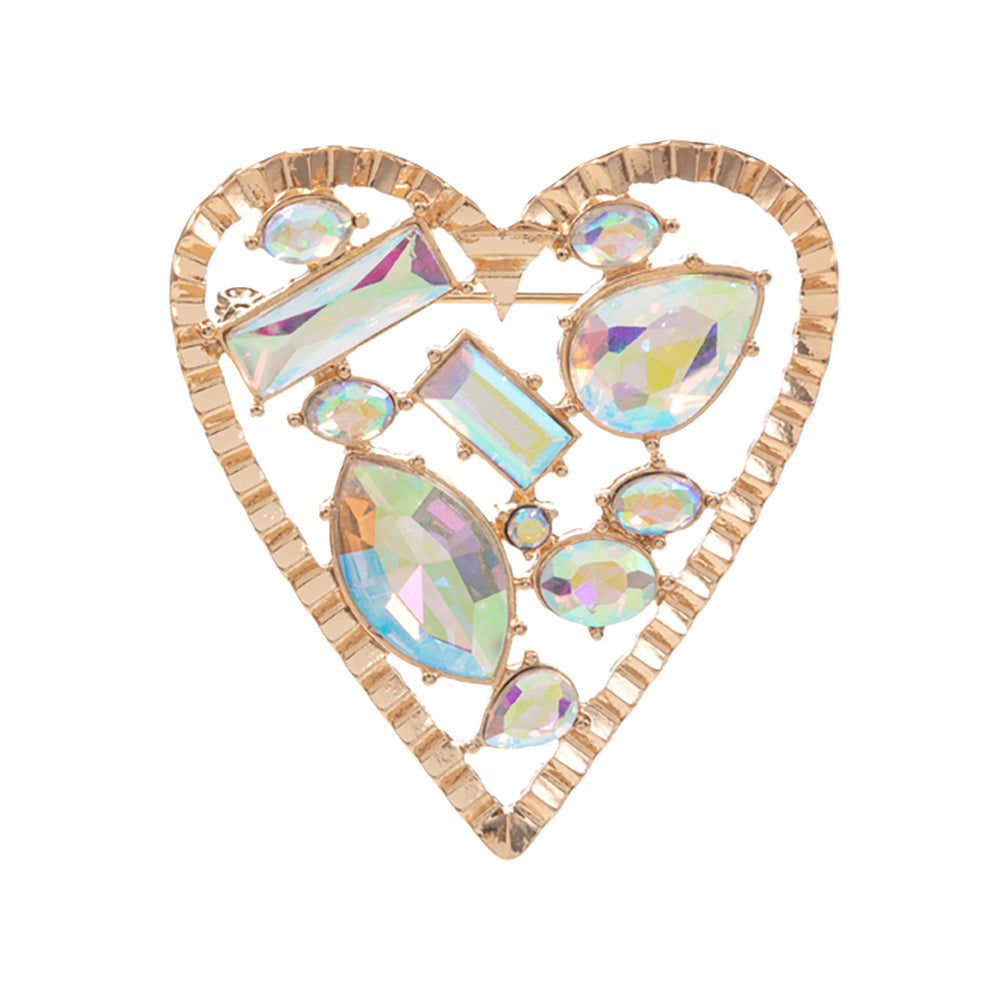 iLLASPARKZ Multi Stone Embellished Heart Pin Brooch