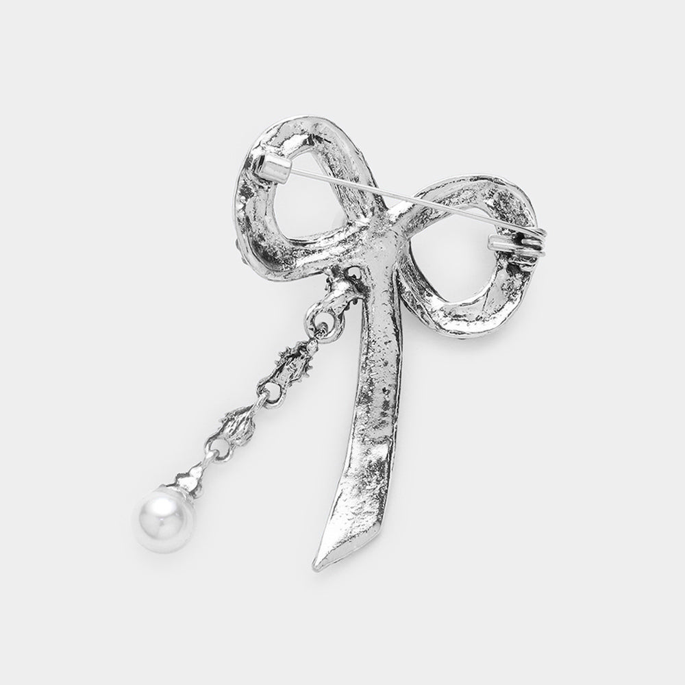 iLLASPARKZ Pearl Accented Stone Paved Ribbon Pin Brooch