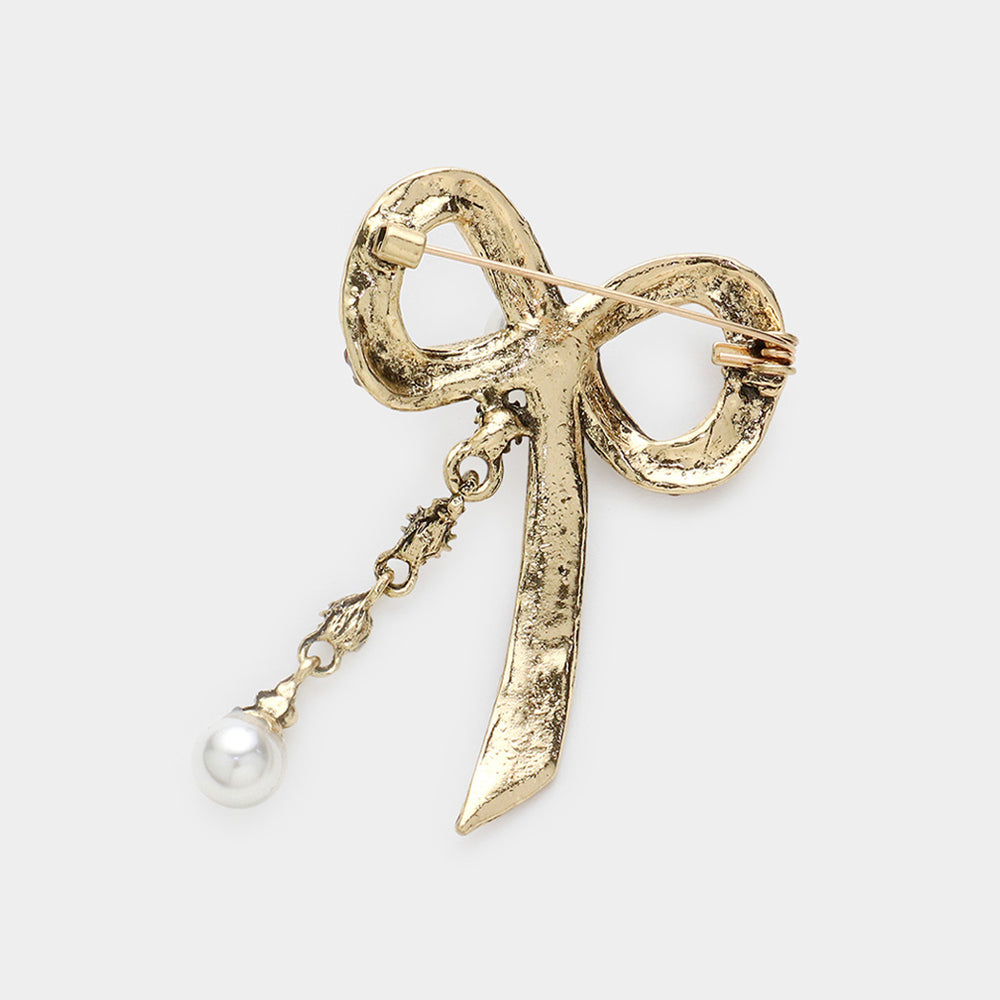 iLLASPARKZ Pearl Accented Stone Paved Ribbon Pin Brooch